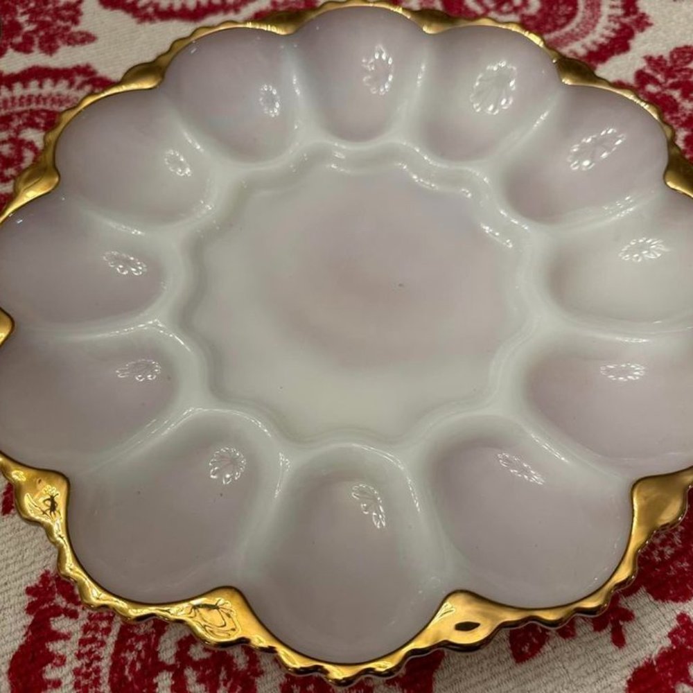 VTG Anchor Hocking Milk Glass Deviled Egg Plate